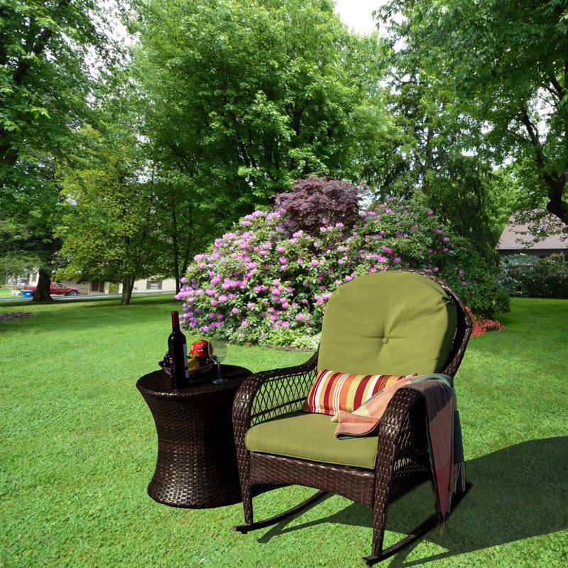 Chaise berçante d'extérieur en osier / rotin avec coussins, Vert