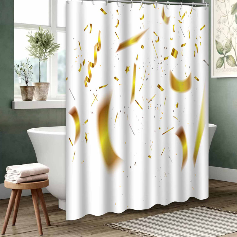 Rideau de douche imperméable doré, rideaux de douche pour la salle de bain avec 12 crochets, L 72 po x l 78 po
