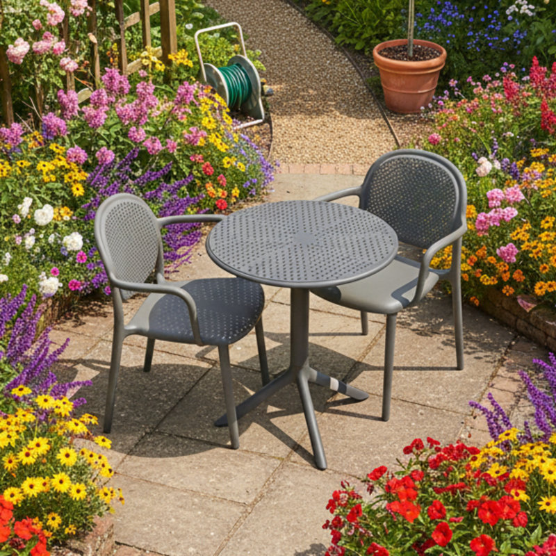 2 - Person Patio Dining Set with Round Table, Grey