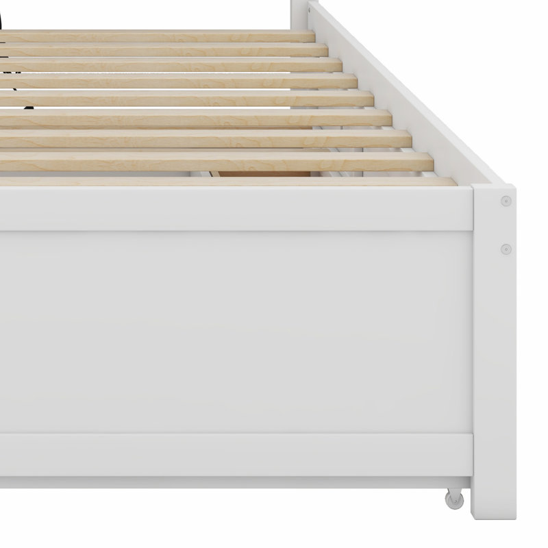 Lit plateforme avec lit gigogne, tiroirs et prises USB, Blanc