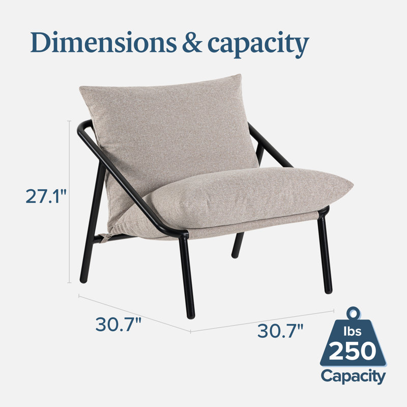 Ayatt Modern Metal Frame Sling Accent Armchair, Oatmeal 100% Polyester