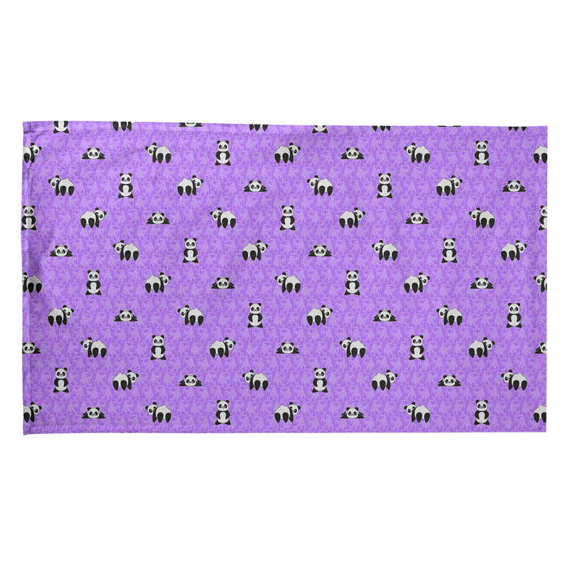 Torchon à motif Panda, Polyester sergé, Mauve
