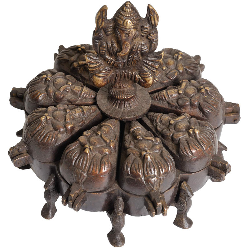 Boîte rituelle sri Ganesh avec couvercles, Marron