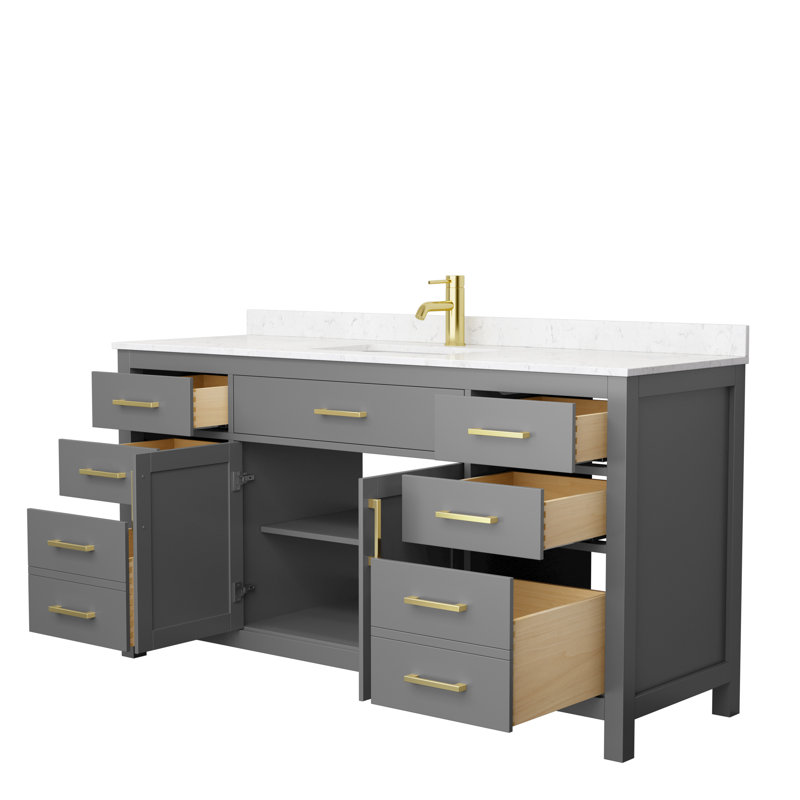 Beckett 66" Freestanding Single Bathroom Vanity with Cultured Marble Top, Dark Gray, Carrara Cultured Marble, Brushed Gold