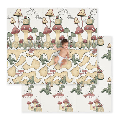JumpOff Jo Foldable Foam Play Mat – Large Waterproof Baby & Toddler Activity Floor Mat, Double-Sided 70 x 59 Inch Play Surface - Love Blossoms