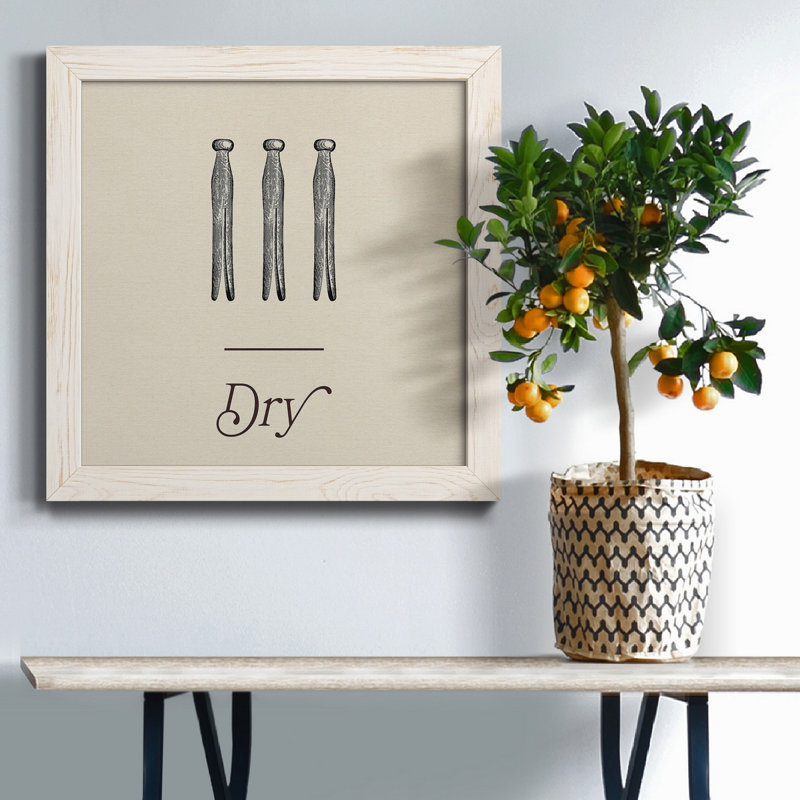 «Laundry Sign II» - Toile encadrée de qualité supérieure - prête à être suspendue, Cadre blanc