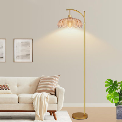 Beige flower glass lamp retro arc floor lamp
