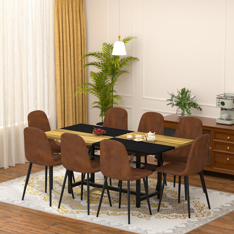 Ensemble de table de salle à manger 9 pièces en bois avec fonction de rangement et chaises en similicuir, Brown