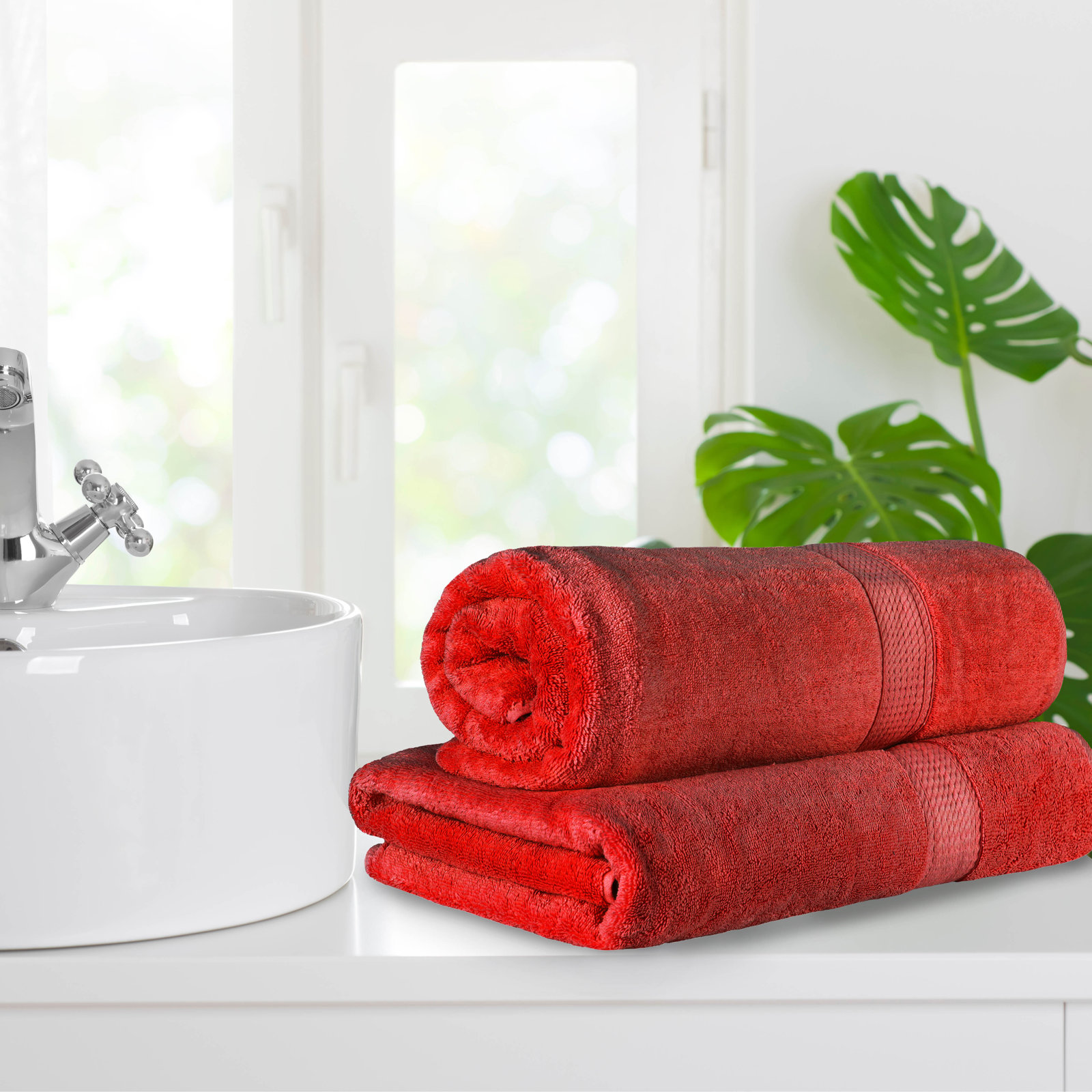Renata 2-Piece Egyptian Cotton Bath Sheet Set, Red