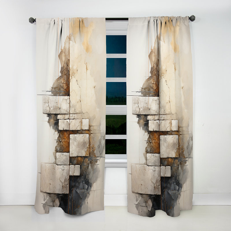 Randleman Beige Spiritual Stone Minimalism Painting I - Stone Geode Curtain - Velvet Room Darkening - 1 panel, 52" W x 84" L