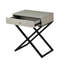 Table d'appoint taupe avec plateau en verre trempé, tiroir et base en métal 23 po x 26,5 po