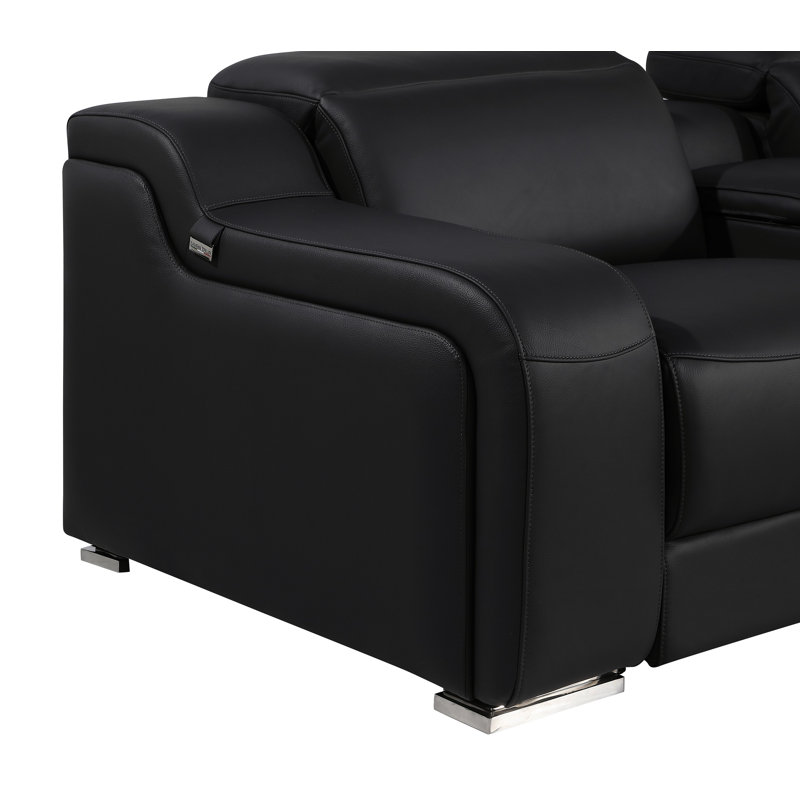 Ensemble de canapés inclinables en cuir italien 8 pièces 8 pièces avec appui-tête électrique, Cuir noir