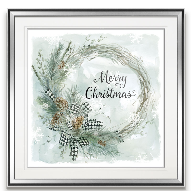 «Merry Christmas Pine Wreath», art textuel, H 16 po x l 16 po x P 1,5 po, Encadrement argenté