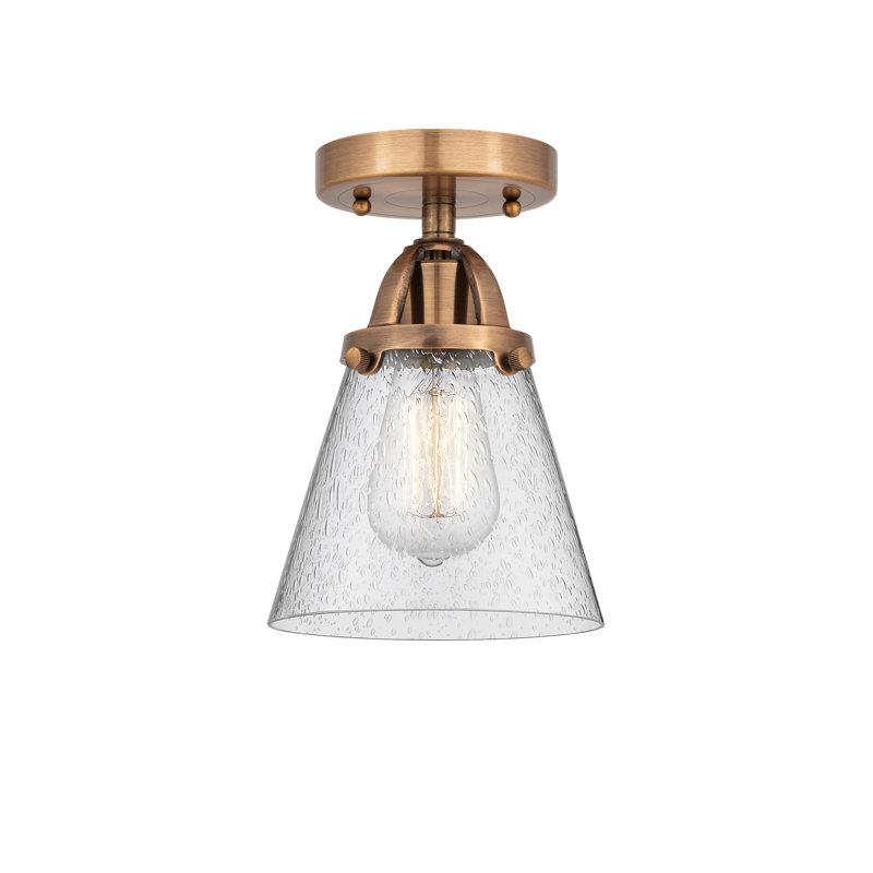 Plafonnier semi-encastré en verre à DEL, Cuivre antique, Grainé, H 9,25 po x l 6,25 po x P 6,25 po