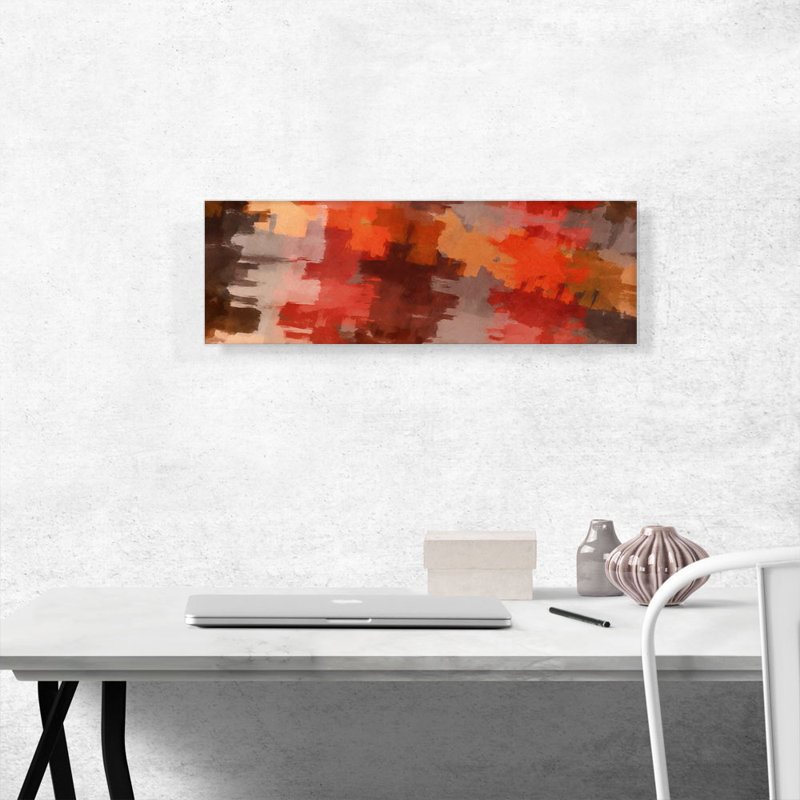 Orange brun rouge moderne - reproduction d'art sur toile panoramique, H 12 po x l 36 po x P 0,75 po