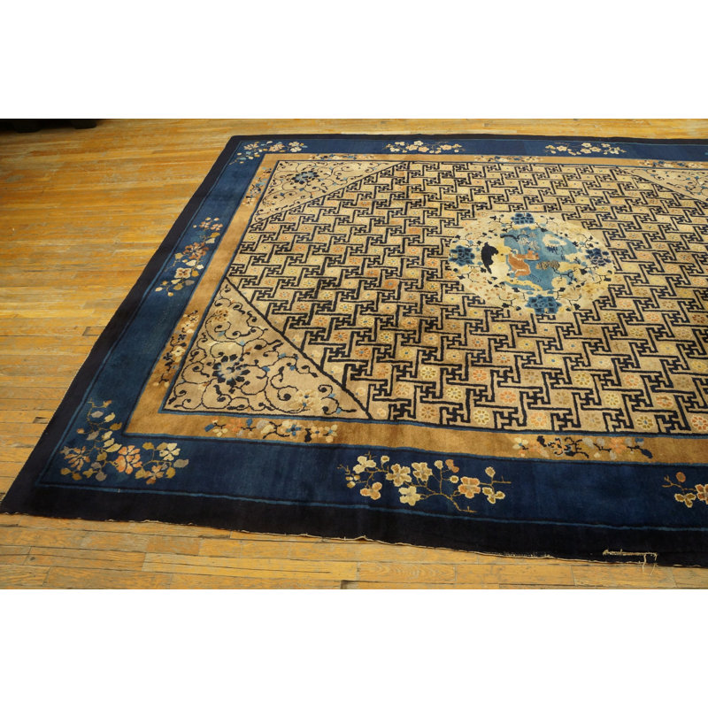 Antique Peking Chinese Medallion Beige 1900s Rug
