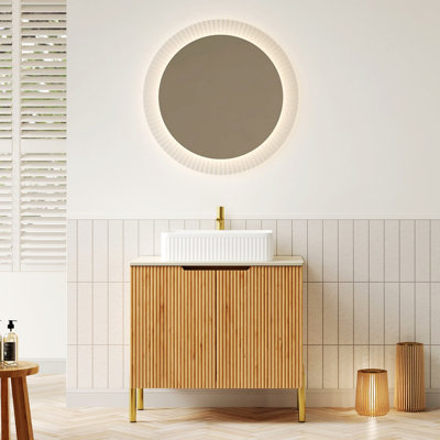 Meuble-lavabo de salle de bain avec lavabo rectangulaire en céramique, armoire de rangement en bois avec 2 portes