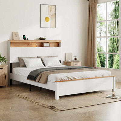Bed with Storage Headboard and Built-in Charging Station