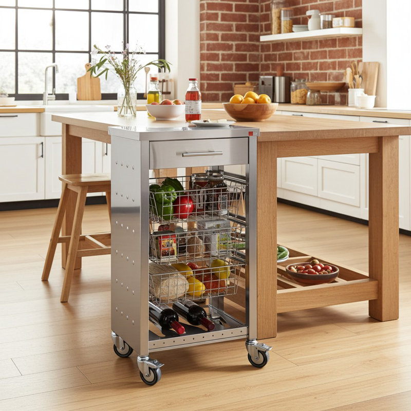 Chariot de cuisine de 19 po de largeur avec plateau en acier inoxydable