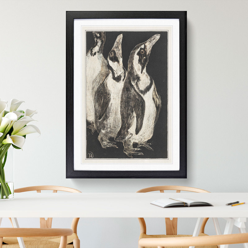 Three Penguins by Theo Van Hoytema - Picture Frame Drawing, 36cm H x 27cm W x 2cm D, Black