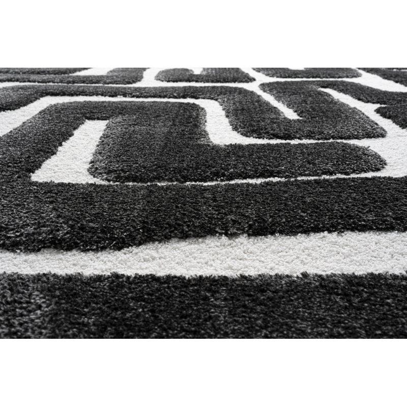 Tapis en polyester recyclé noir et ivoire Luna Meara, Rectangle 5' x 8'