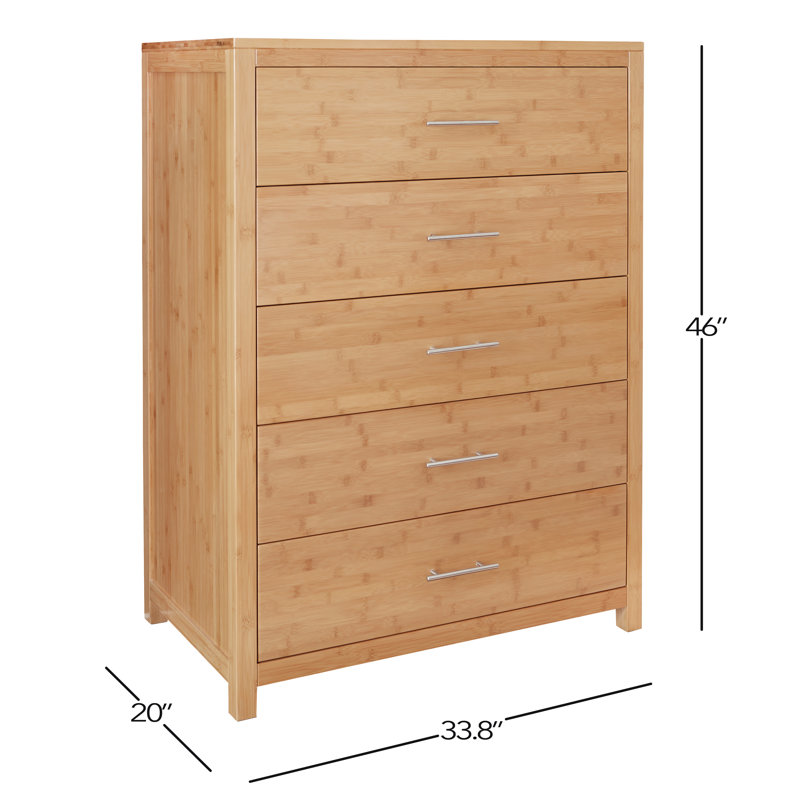 Commode 5 tiroirs en bambou Acosta (l 33,8 po), Bambou naturel