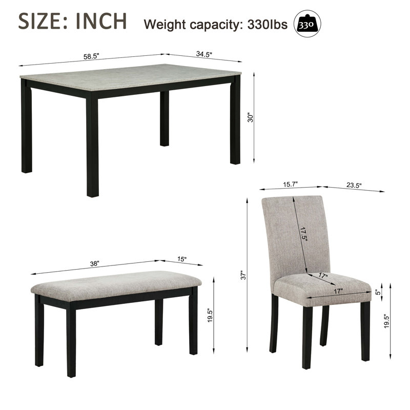 6-Piece Dining Table Set With Bench