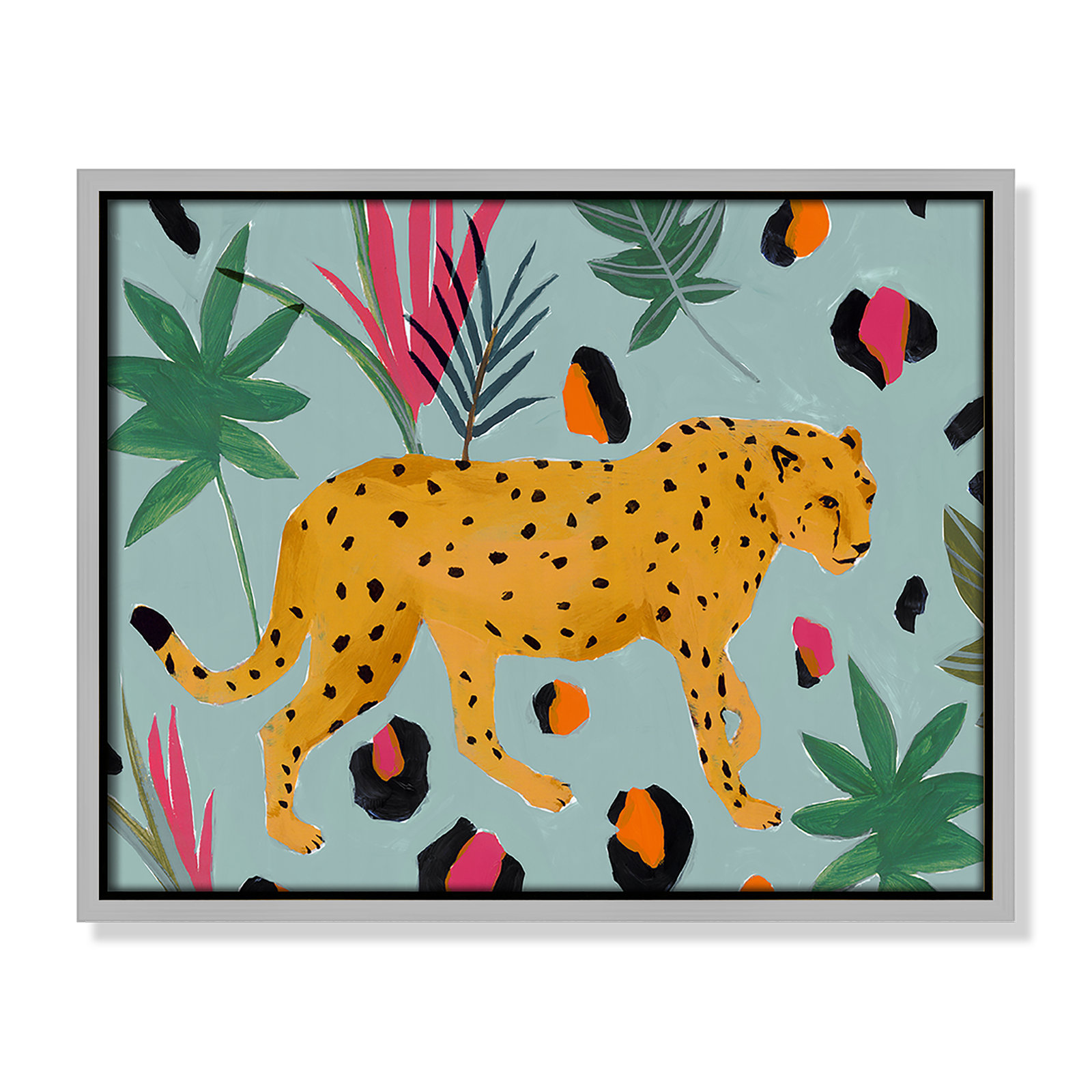 Nyles "Walking Cheetah II" Painting by Isabelle Z, 12.5" H x 15.5" W x 2" D, Silver Framed Canvas