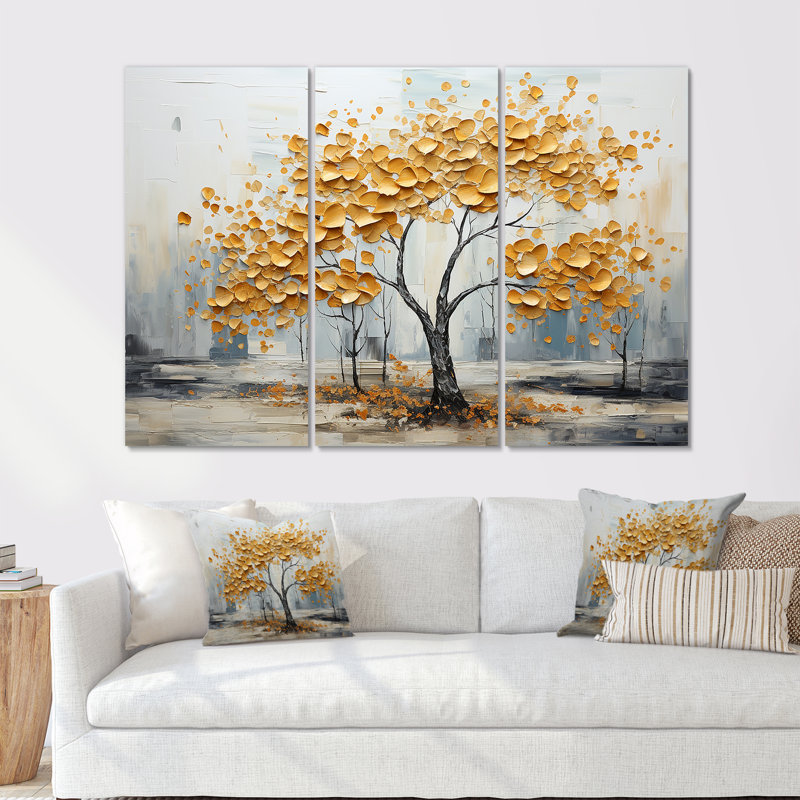 Golden Elegance Maple Tree I - ensemble d'art mural sur toile érable, H 28 po x l 36 po x P 1 po, Toile tendue