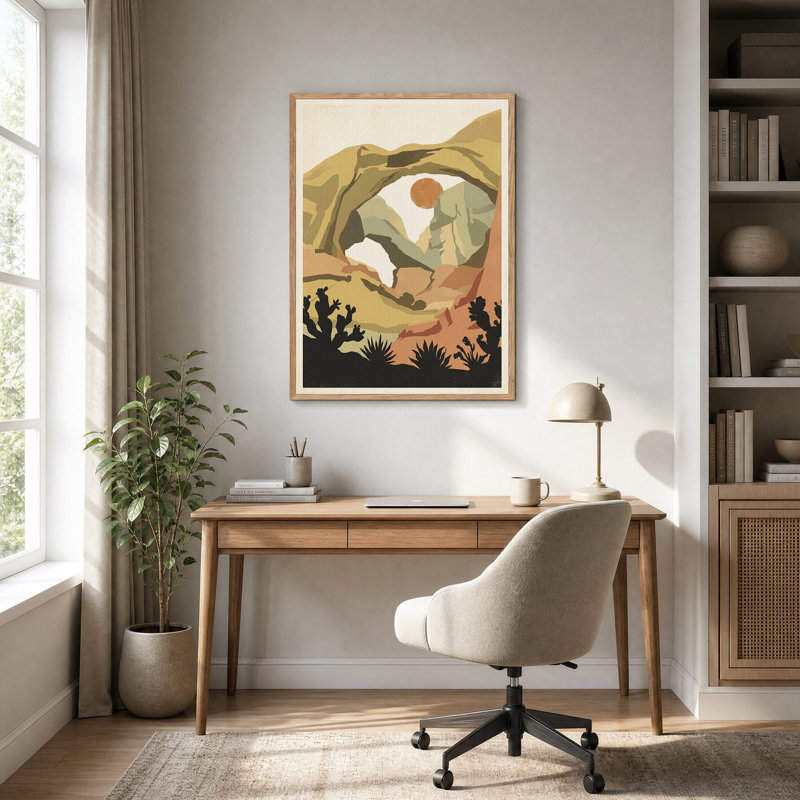 Tableau sur toile « Arche naturelle rouille et olive avec silhouettes de cactus », H 48 po x l 36 po