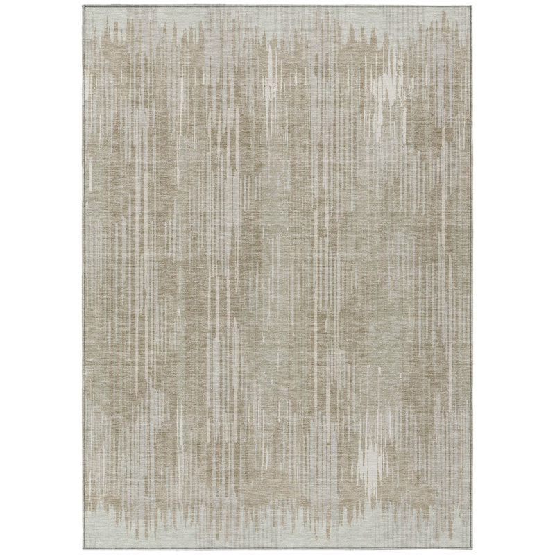 Tapis extérieur lavable rayé beige et ivoire 10 pi x 14 pi