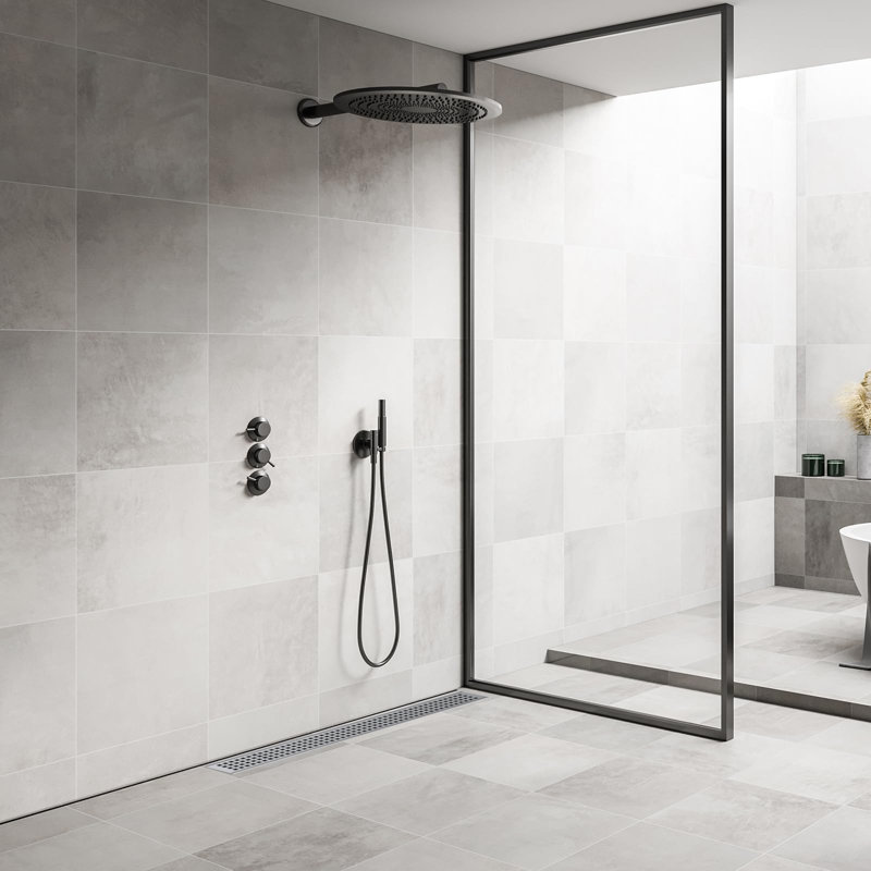 24 Inch Linear Shower Drain, Brushed Nickel Shower Floor Drain, High Flow Shower Drain Kit With Removable Grid Cover