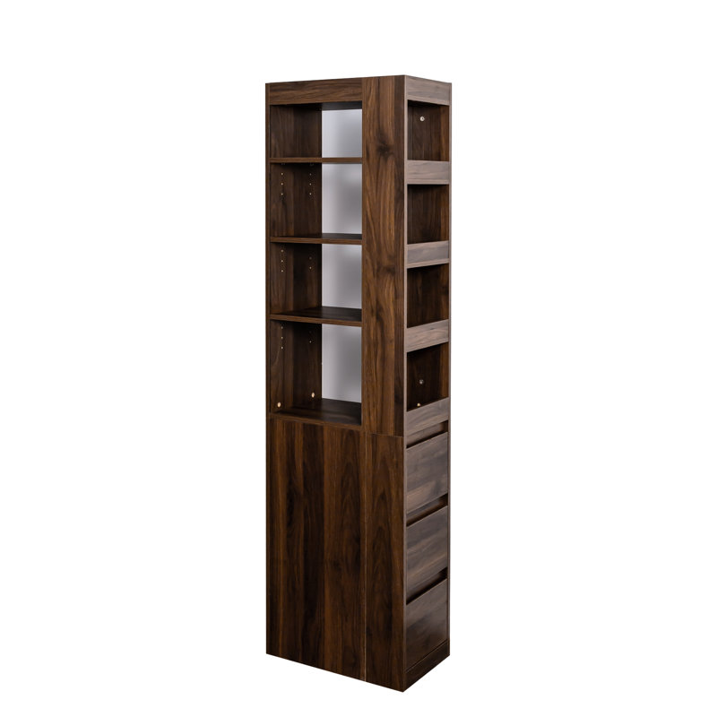 Vitrine de rangement moderne à 3 tiroirs et 4 tablettes H 72,3 po Modern, Walnut