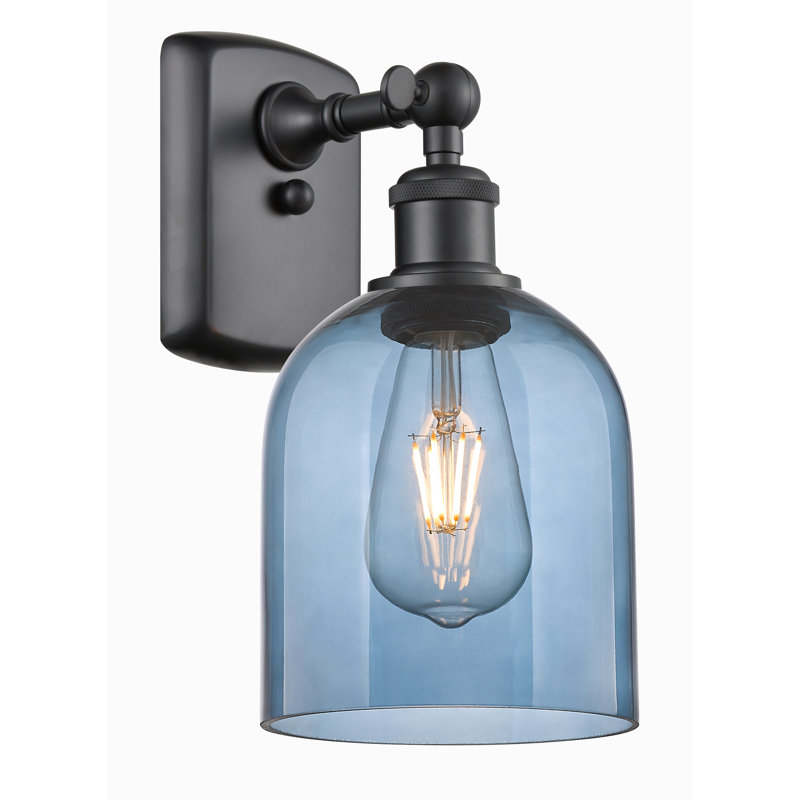 Anacaren Steel Armed Sconce, Princess Blue, Matte Black
