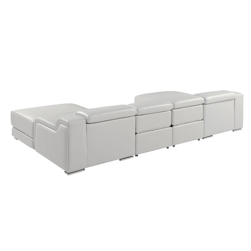 Canapé modulaire en cuir italien 4 pièces Clairemont gris clair avec 2 fauteuils inclinables électriques et appuis-tête réglables Clairemont
