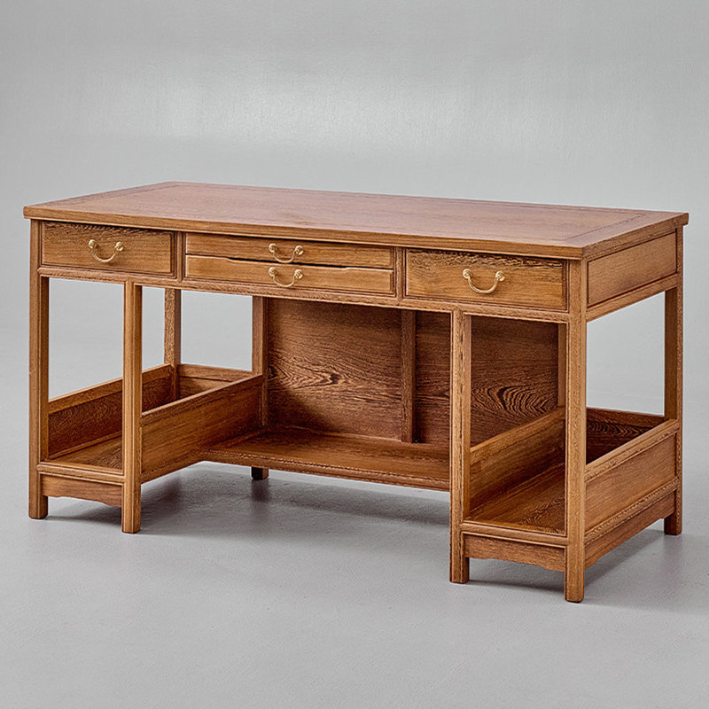 Nouveau bureau en bois massif de style chinois unique, 29.92" H x 57.87" W x 25.98" D