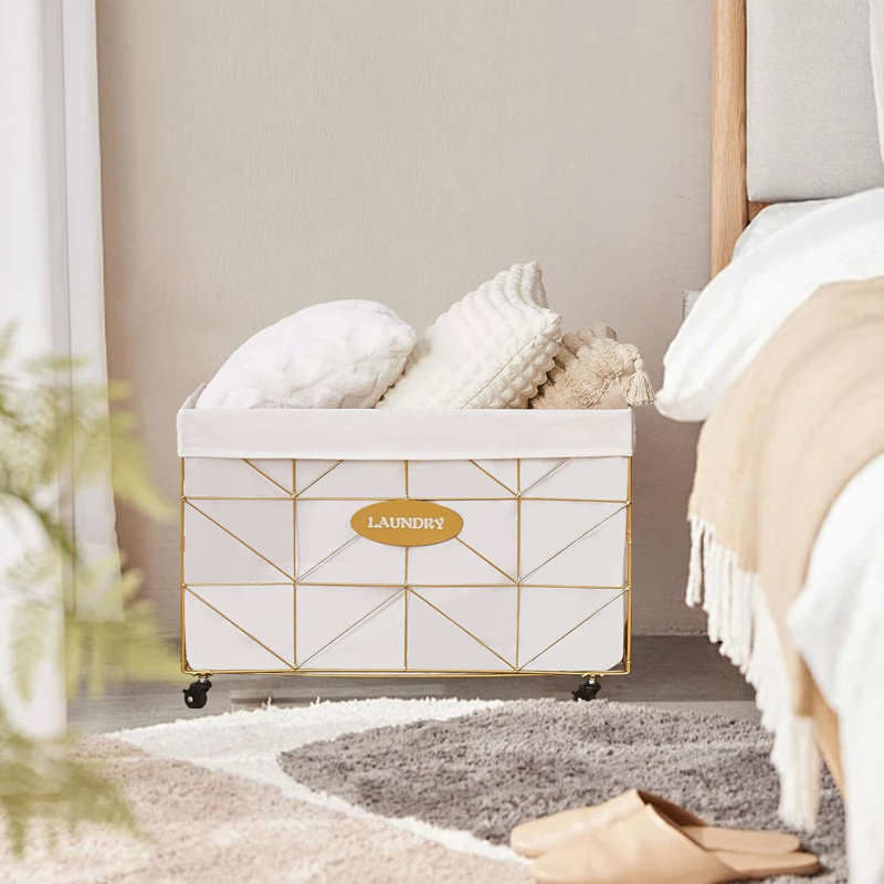 Collapsible Rolling Laundry Hamper, Gold, 20.4" H x 30" W x 17.3" D