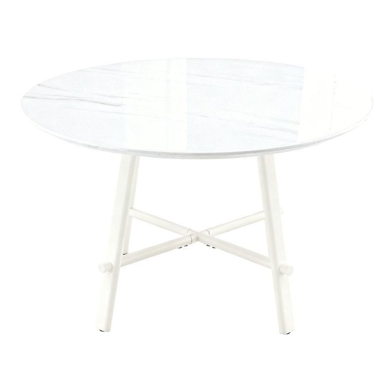 Table ronde moderne de 42 pouces avec une finition blanche, convenant à 4 à 6 personnes