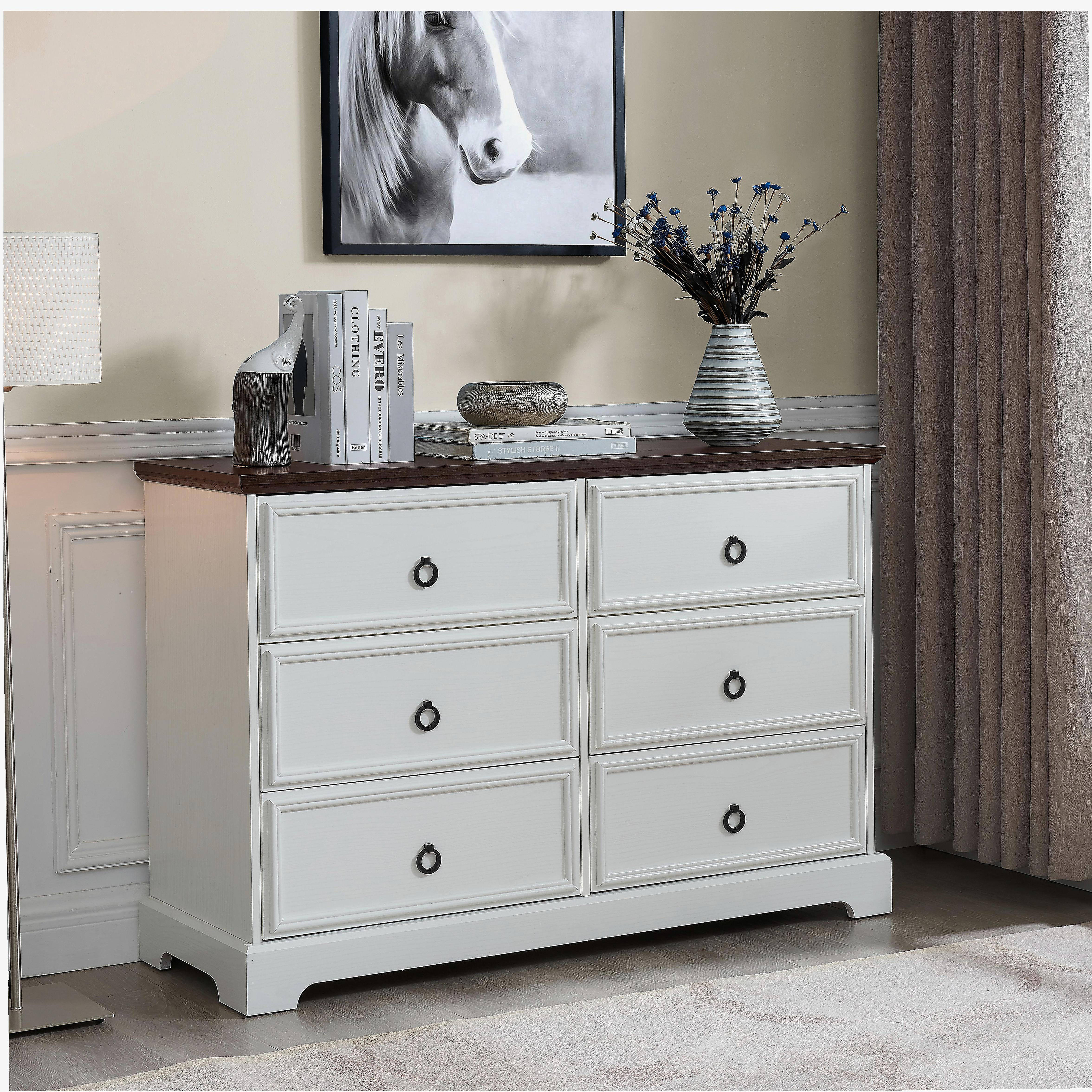August Grove Modern Farmhouse Style 6-Drawer Bedroom Chest, Wooden ...