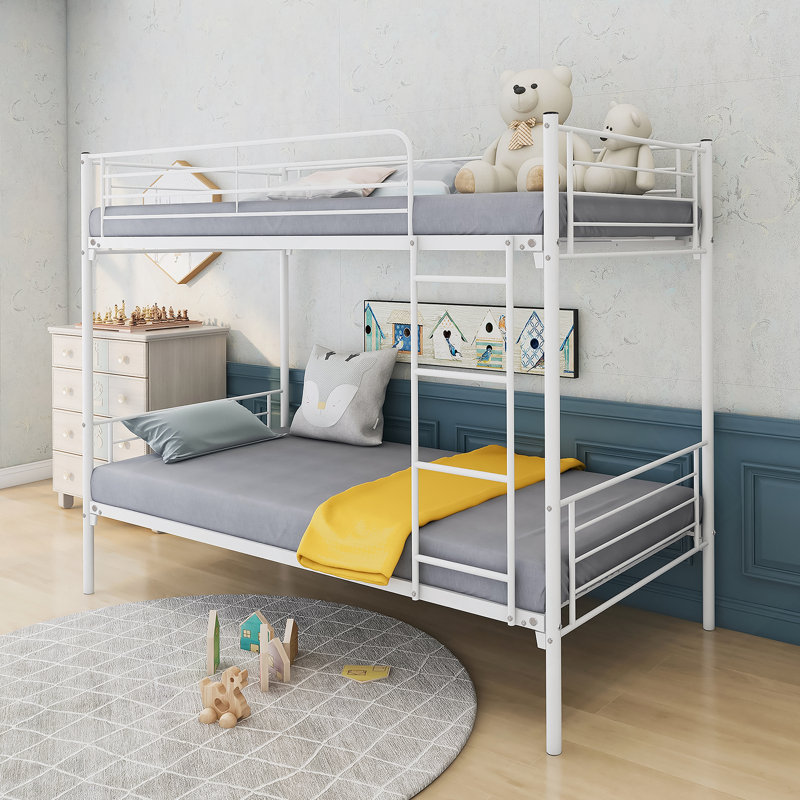-Over- Bunk Bed With Metal Frame And Ladderspace-Saving Design,