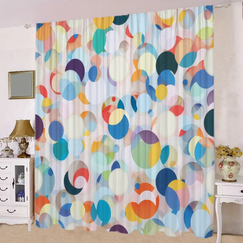2 pièces rideaux de cercle géométrique coloré, rideaux de fenêtre à motifs abstraits modernes avec passe-tringle pour le salon, la cuisine et la chambre à coucher