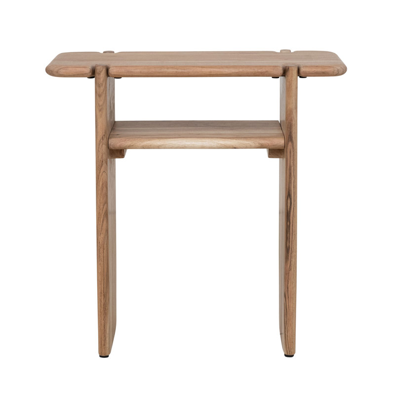 Mango Wood Accent Table with Shelf Bleached