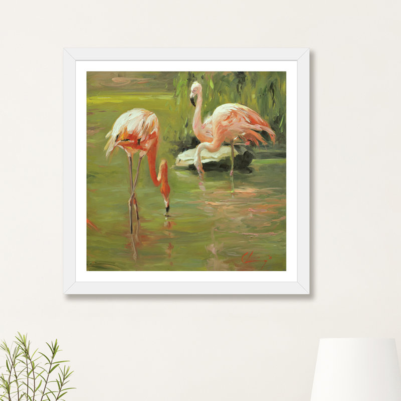 «Flamingo II» par Chuck Larivey - reproduction d'art, H 24 po x l 24 po x p 1 po, Papier encadré blanc