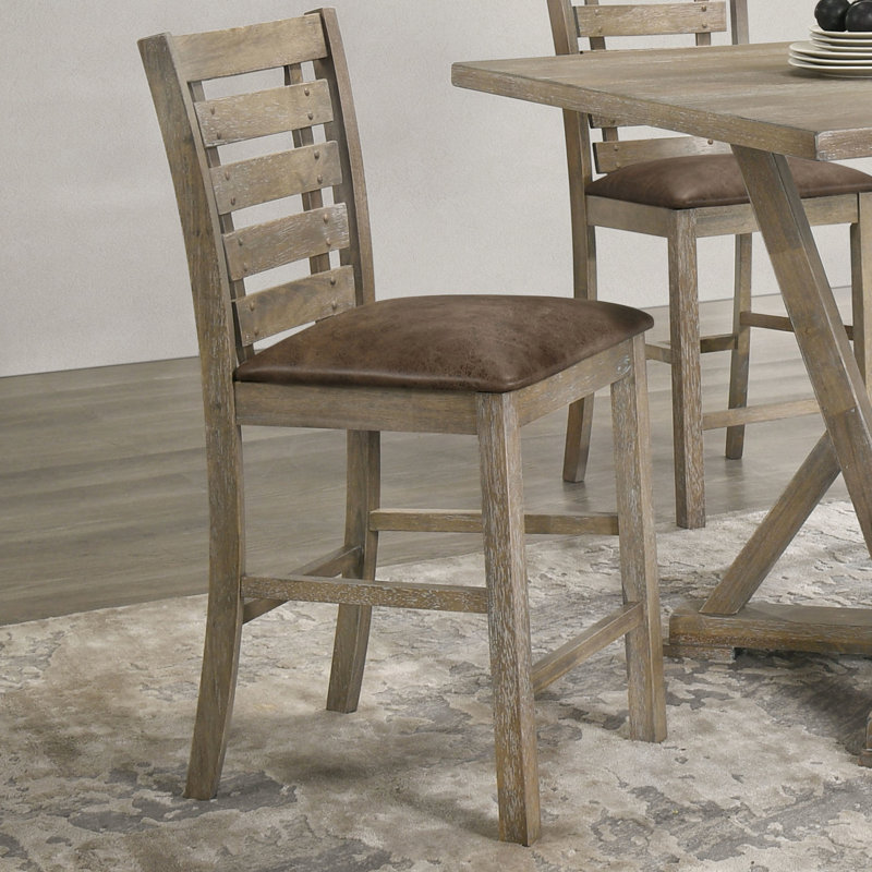 Ensemble de 2 chaises de table de salle à manger rustiques modernes en bois massif d'aspect bois brun brun et 2 chaises de comptoir, dossier à dossier en bois, siège rembourré, finition laquée, assemblage simple