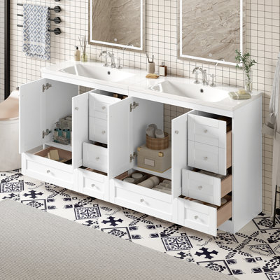 Shaker-style Freestanding Bathroom Vanity with Resin Basin, Soft-Close Drawers, and Soft-Close Doors
