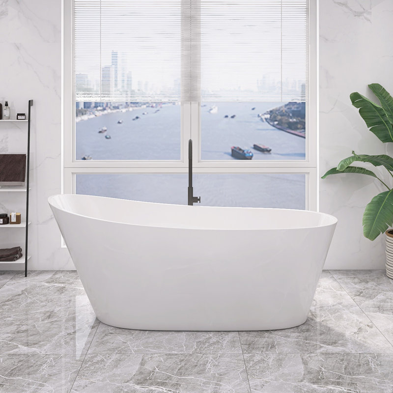 59" x 29" Freestanding Soaking Acrylic Bathtub, Glossy White