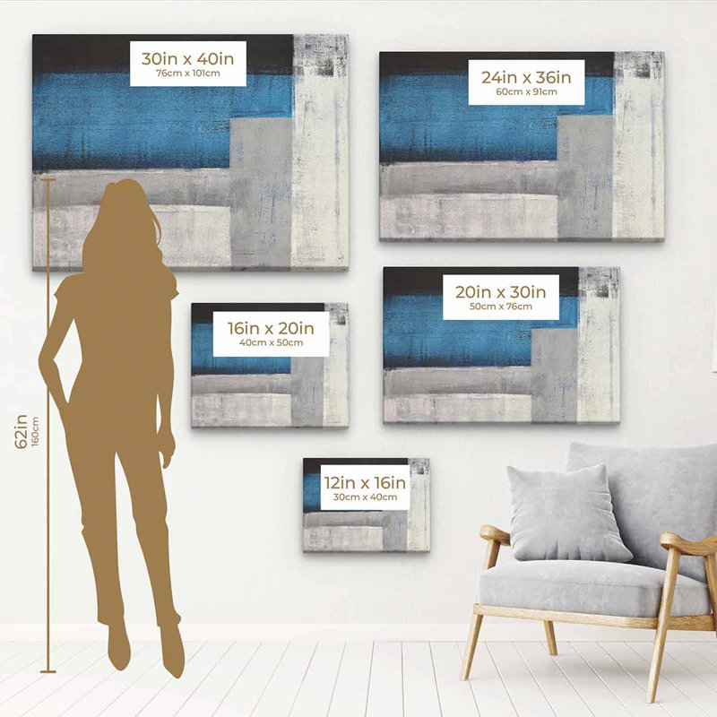 Giobany, bleu marine et gris, motifs droits, art mural 4798 sur toile, H 16 po x l 20 po, Cadre blanc