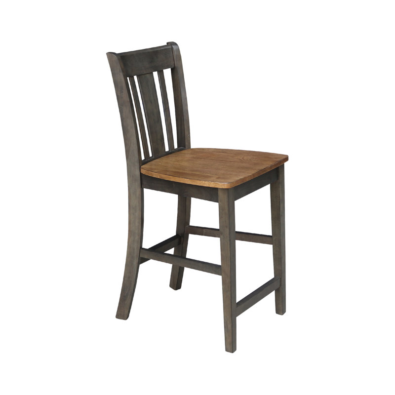  Tabouret de comptoir en bois massif Guzik, Tabouret de comptoir (siège d'une hauteur de 24 p, Hickory / charbon délavé