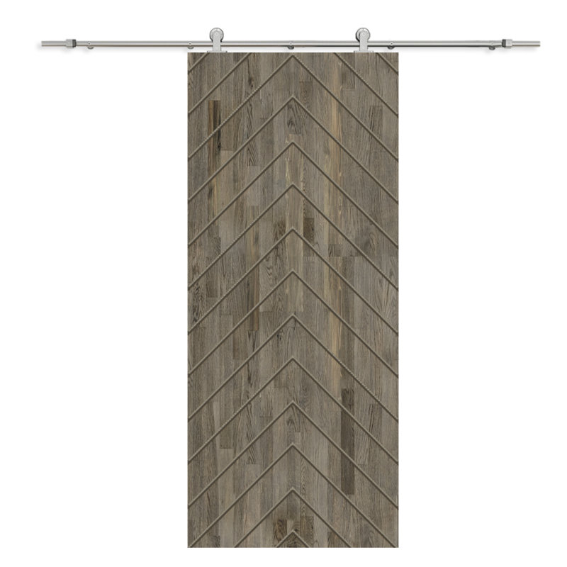 Porte de grange lambrissée peinte en bois et en métal avec trousse de quincaillerie d'installation, 36 po x 84 po, Gris