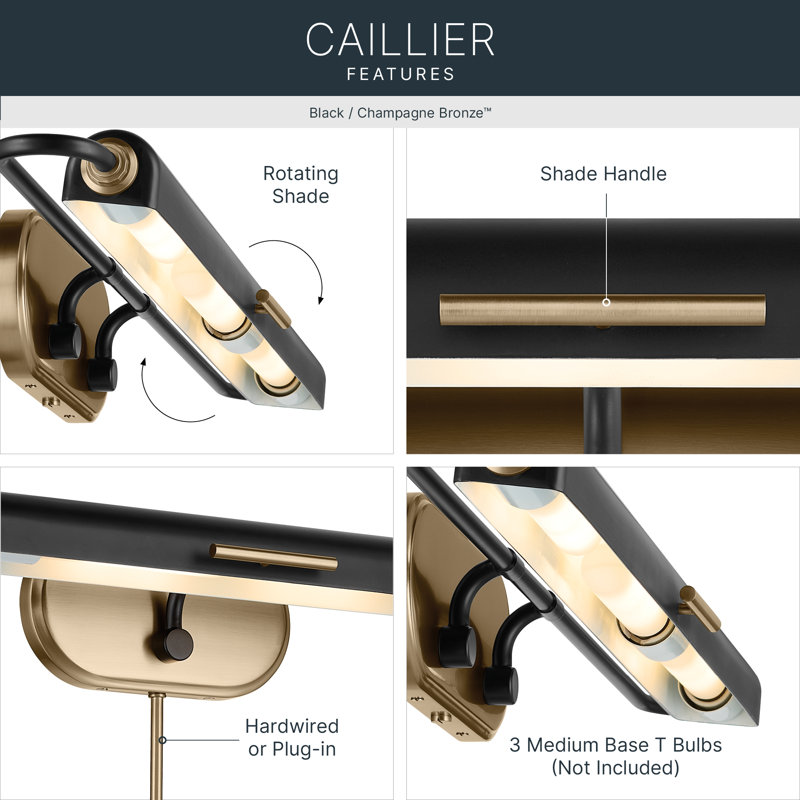 Caillier 35.25" 3-Light Picture Light in Black, 4.75"H x 35.25"W x 7"D, Black